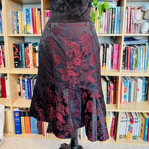 Stunning Ann Taylor  Black Cherry Flouncy Jacquard Mermaid Skirt in 6P